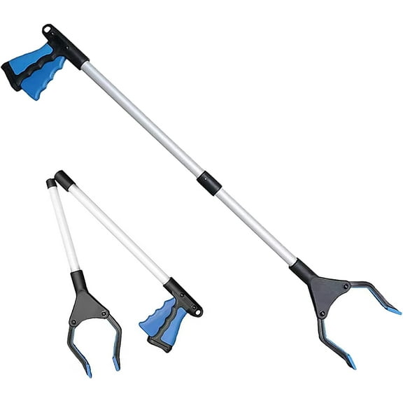 Reacher Grabber Tool, 32" Foldable Grabber Reacher for Elderly, Lightweight Extra Long Handy Trash Claw Grabber, Reaching Assist Tool for Trash Pick Up, Nabber, Litter Picker, Arm Extension (Blue)