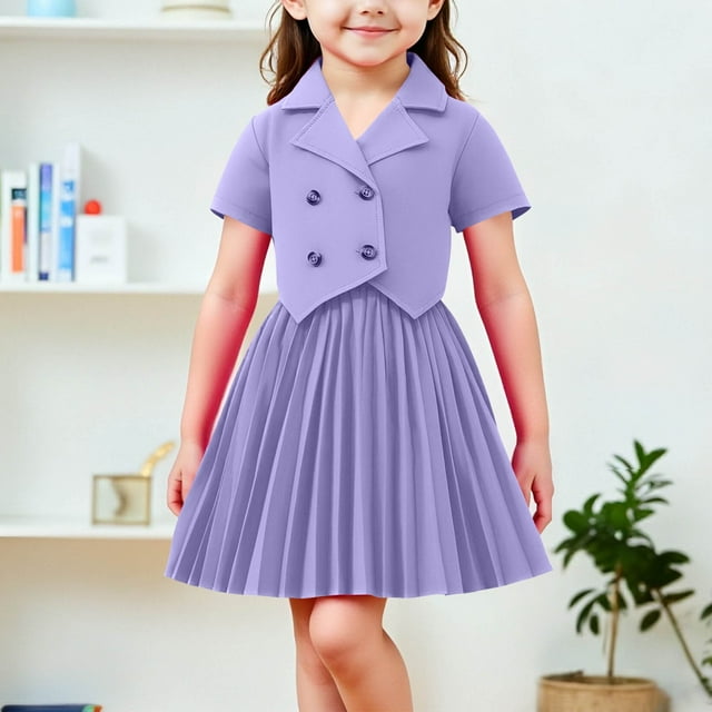 Conjunto de falda y top para niña, conjunto de dos piezas con falda plisada, top de manga corta y media falda para niño, ropa de abrigo y falda, ropa infantil, top de poliéster para niño