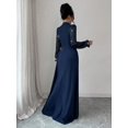 thumbnail image 2 of Navy Blue Elegant Sequin Long Sleeve High Neck Wrap Waist Maxi Dress For Banquet Party Wedding Guest, 2 of 7