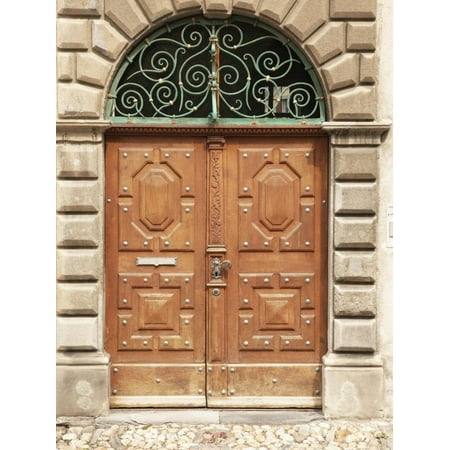 - Metal Design Arched over Decorative Wooden Doors Print Wall Art