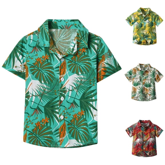 BXSRUTA Toddler Boys Girls Short Sleeve Hawaiian Shirt Floral Print Cotton Summer Beach Party Top