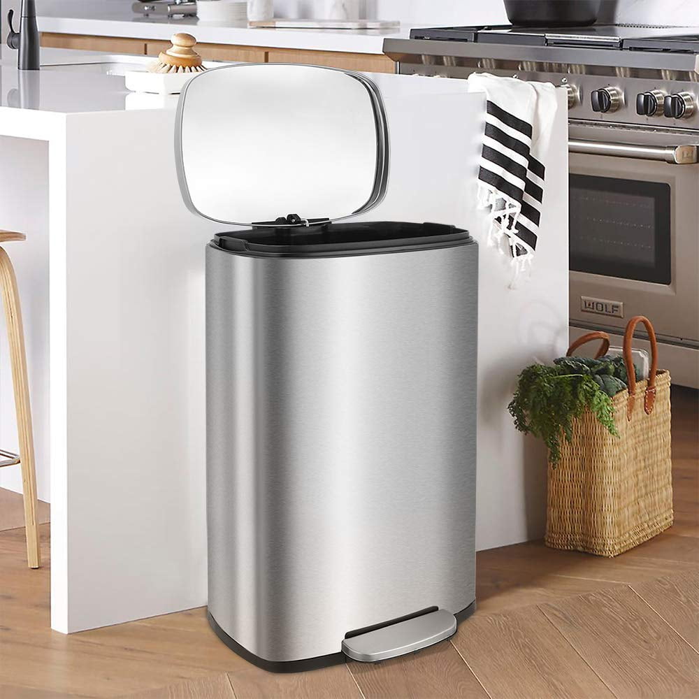 LAZY BUDDY Kitchen Trash Can with Lid, 13.2 gal Stainless Steel Garbage Can with Inner Bucket for Home Office Bathroom