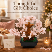 Feng Shui Natural Rose Pink Quartz Crystal Money Tree Bonsai Style, Enhance Wealth and Luck with Elegant Desk Decor