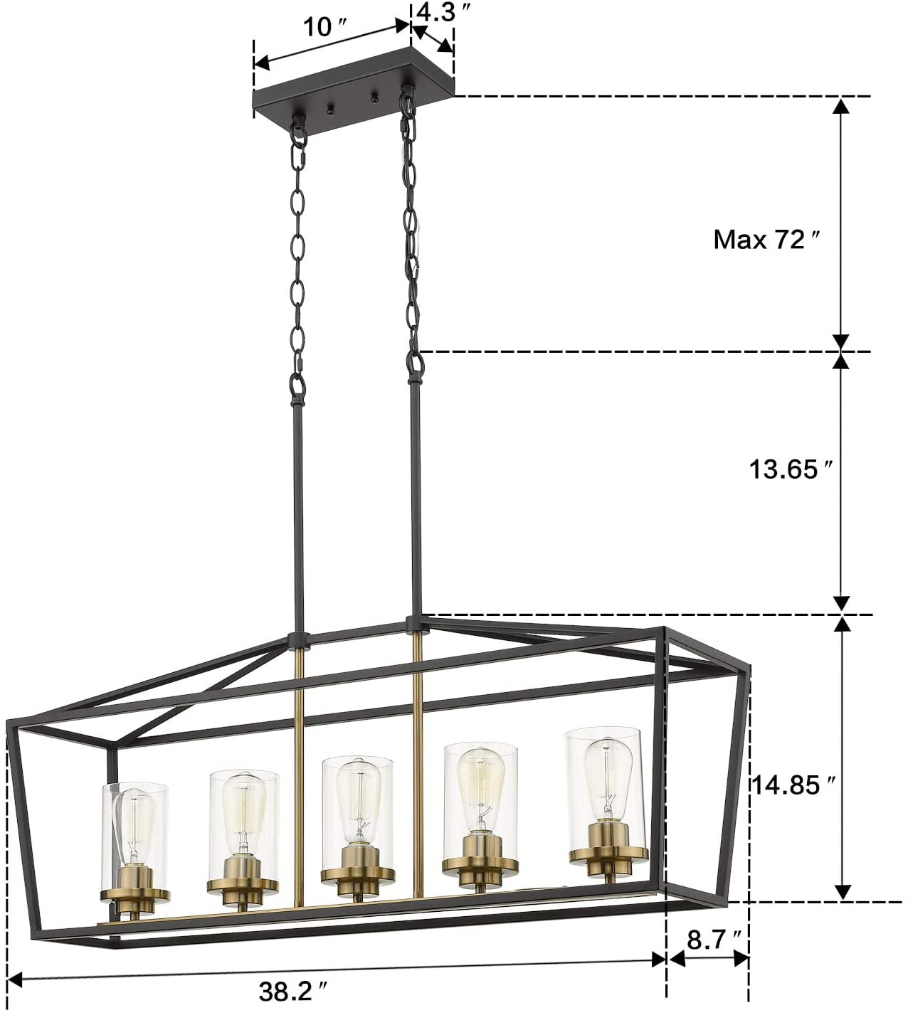 Oil Rubbed Bronze Finish with Clear Glass Shade Emliviar 5-Light Kitchen Island Lighting 2074LP ORB Modern Domestic Linear Pendant Light Fixture