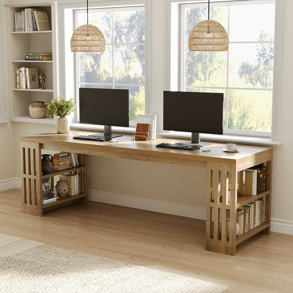 Tribesigns 78.7" Extra Long Computer Desk with Shelves, Rectangular Double 2 Person Desk Workstaion for Home Office