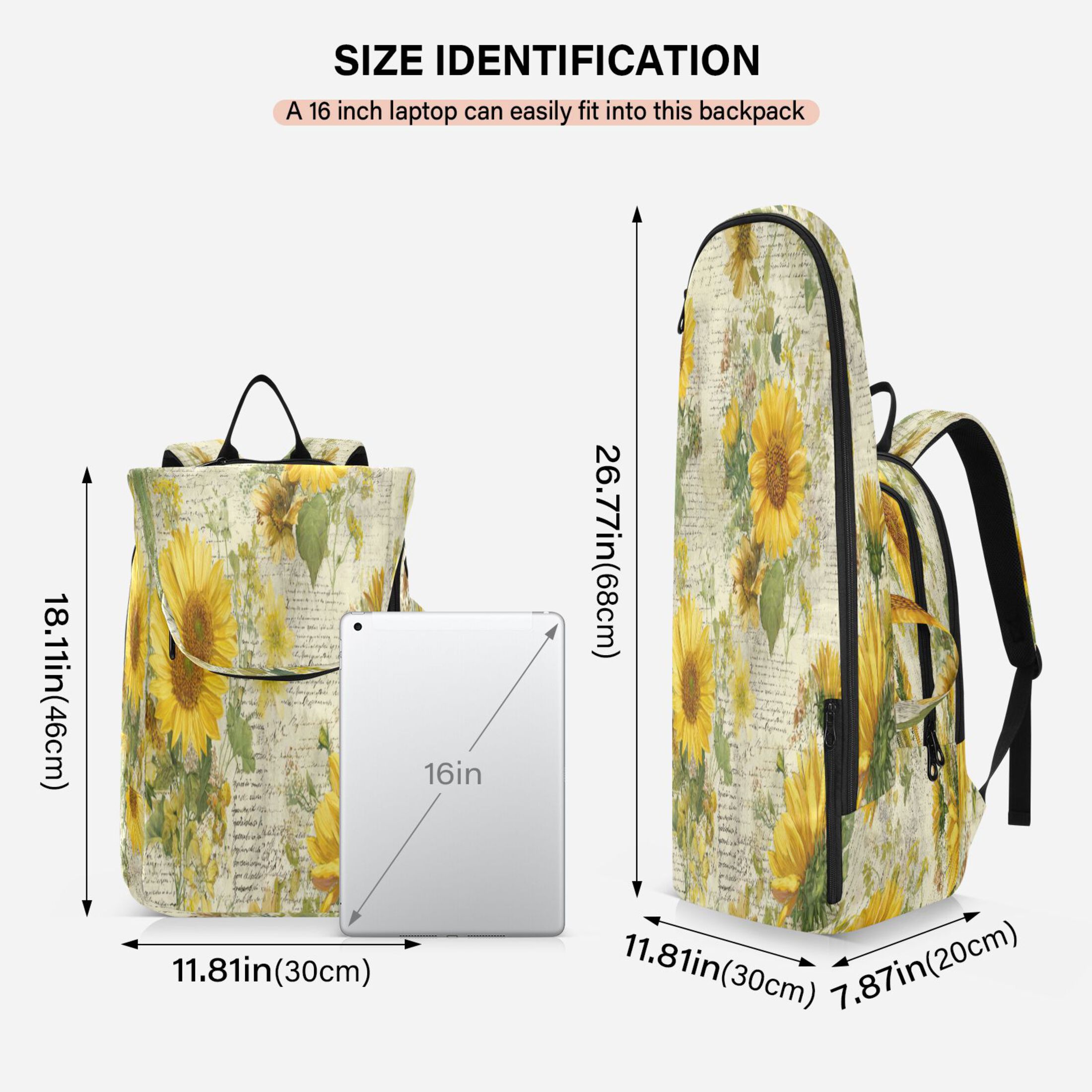 2 Racquet Holder Tennis Backpack Tennis Racket Covers Gym Bags Vintage Faded Sunflowers