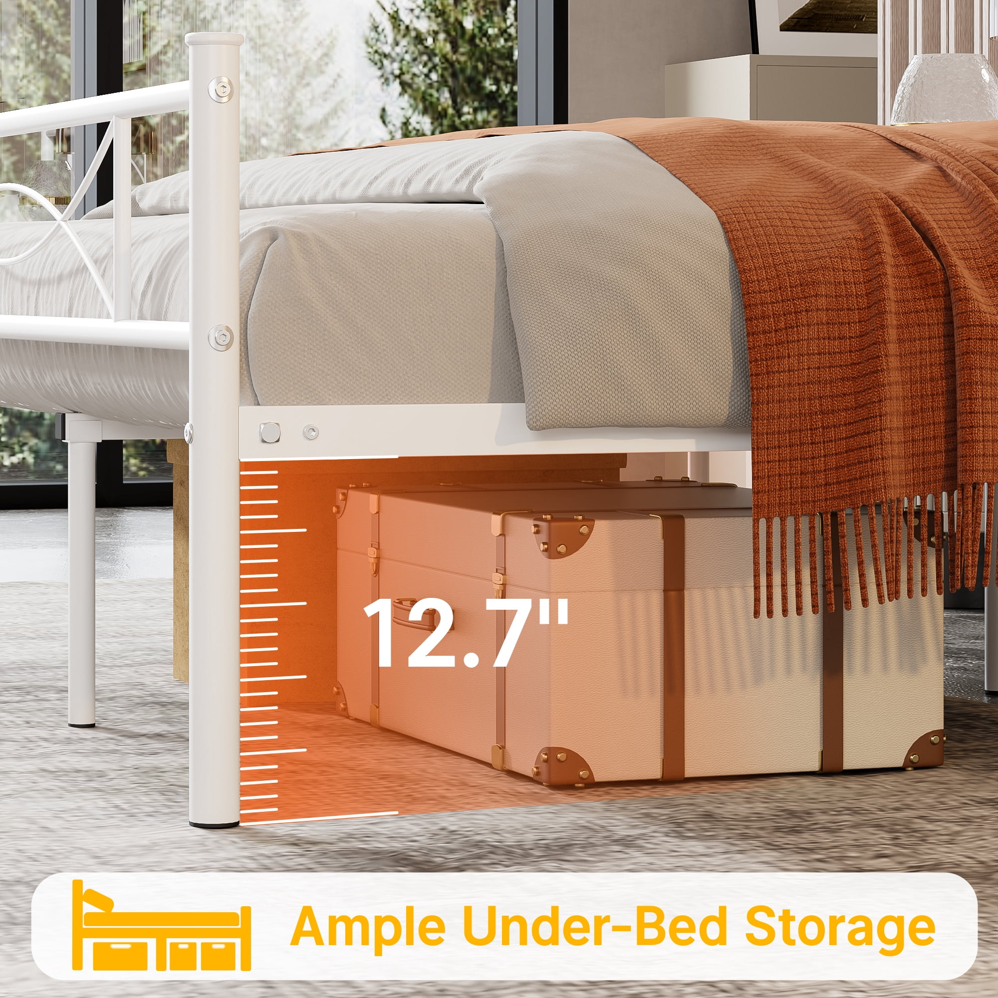 Yoneston Queen Size Metal Bed Frame with Headboard and Footboard Heavy Duty Bed for Bedroom, White