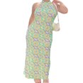 thumbnail image 1 of Women Backless Halter Neck Sleeveless Printed Stand Collar Slit Maxi Dress, 1 of 6