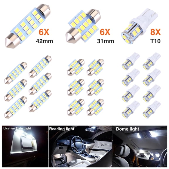 Molaner 20PCS Car Interior LED Lights Combination Set, 6500K White Bulbs for Dome, Map, Door & License Plate Lights,T10, 31mm, 42SMD