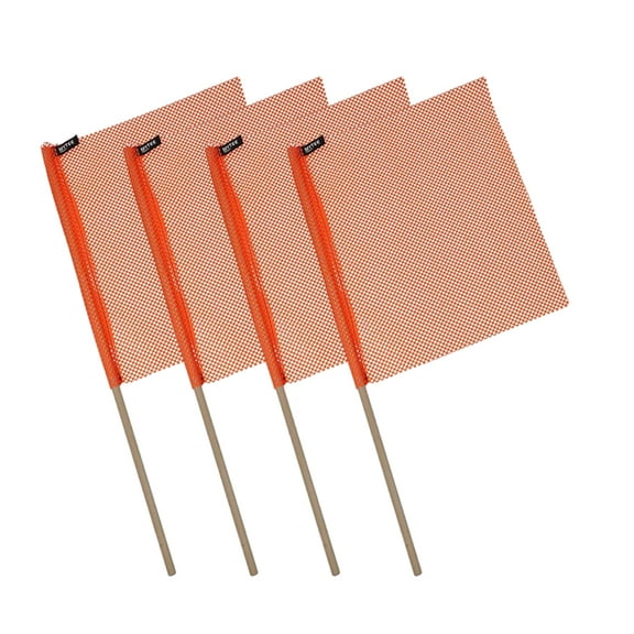 (4 Pack) Safety Flag w/ Dowel and Jersey Mesh Construction - Orange - 18" x 18"
