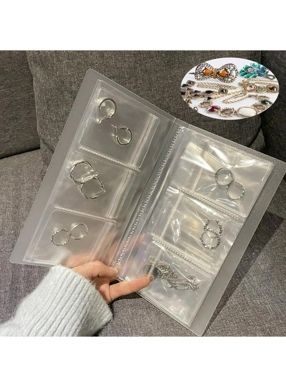 50pcs Jewelry Storage Bag, TSV Transparent Jewelry Storage Book, Travel Jewelry Organizer Earring Book Ring Holder Necklace Earring Cards 50 Zipper Bags
