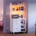 thumbnail image 2 of Uforic File Cabinet with 3 Drawer & Open Storage Shelves, Wood File Cabinet with LED Light & Charging Station, Tall Office cabinet with 3 Shelves, Printer Stand for Home Office, White, 2 of 9