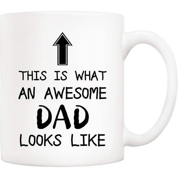 Fathers Day Funny This Is What an Awesome Dad Looks Like Mug, 11oz Novelty Coffee Cup, Birthday Gifts from Daughter Son Kids, Gifts for Husband Men
