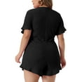 thumbnail image 4 of DARING DIVA Women's Plus Short Sleeve Ruffle Front Tie Short Jumpsuits 3X Black, 4 of 6