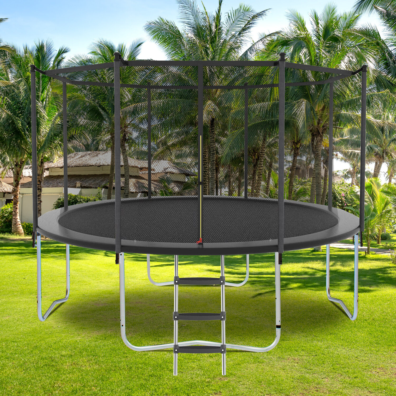 10Ft Trampoline with Safety Enclosure Net - Heavy Duty Jumping Mat, 400Lbs Weight Capacity, Outdoor Trampoline for Kids & Adults, Gray