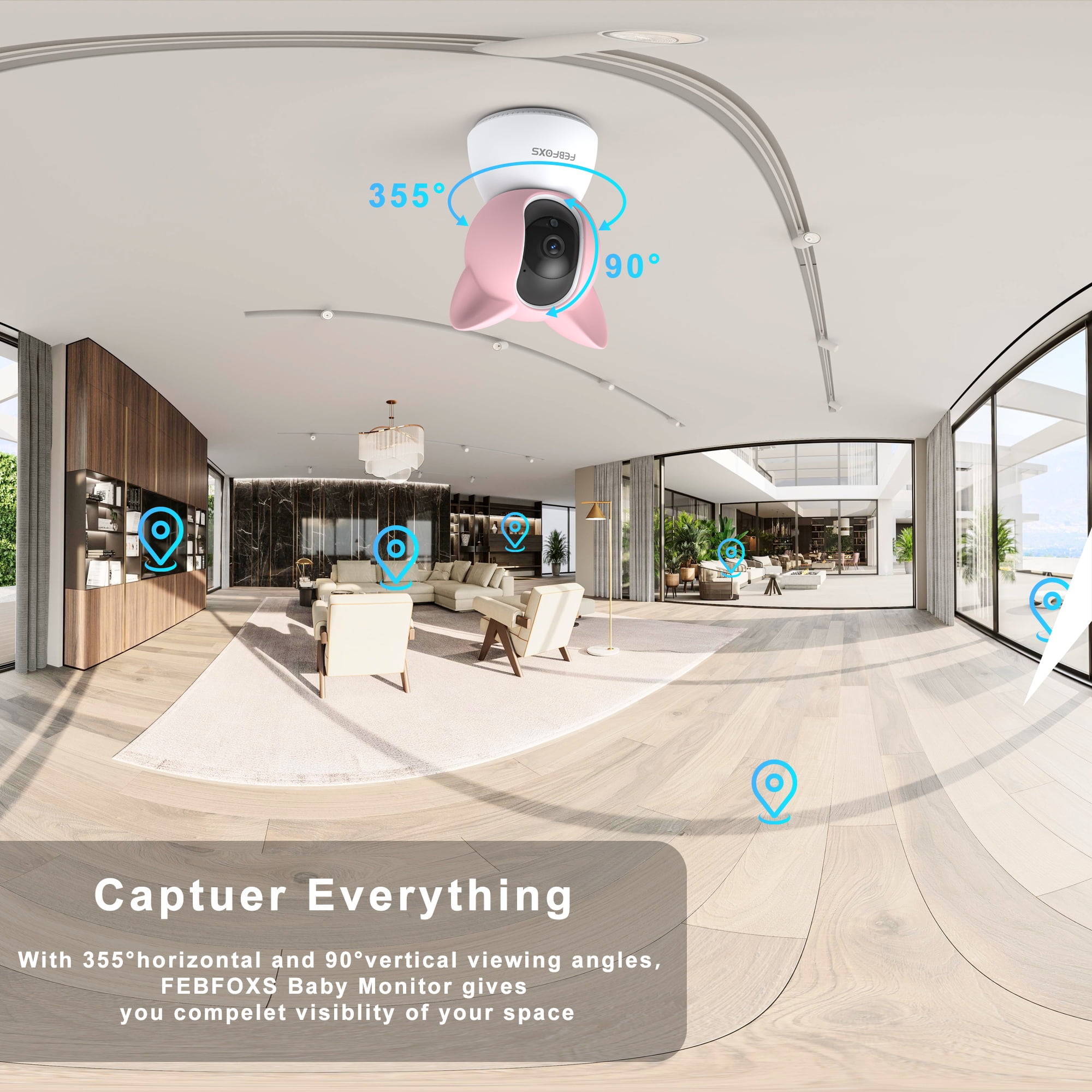 FEBFOXS 2K Baby Monitor, 5G/2.4G Wifi Indoor Security Camera, 360°Pan/Tilt Baby Monitor with Camera and Audio, Night Vision, 2-Way Audio