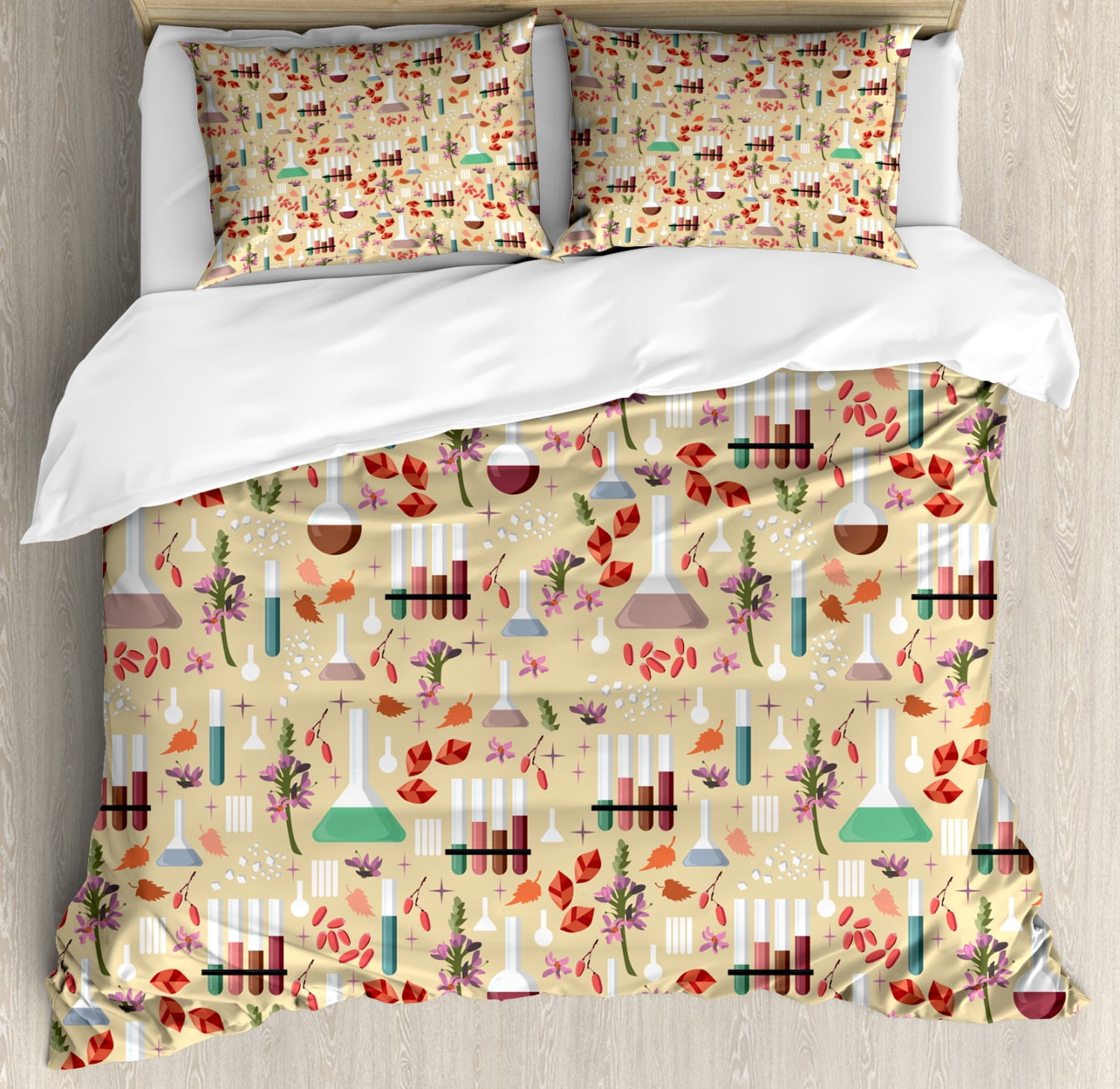 Apothecary Duvet Cover Set King Size Colorful Leaves Roots And