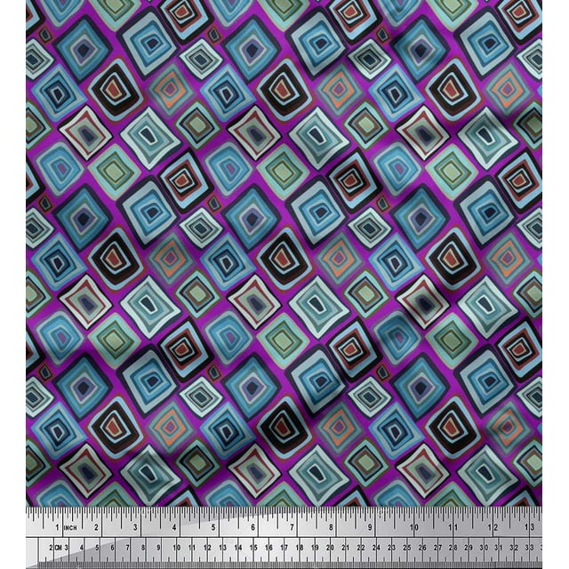 Soimoi Cotton Duck Fabric Square Geometric Print Sewing Fabric Yard 56 Inch Wide