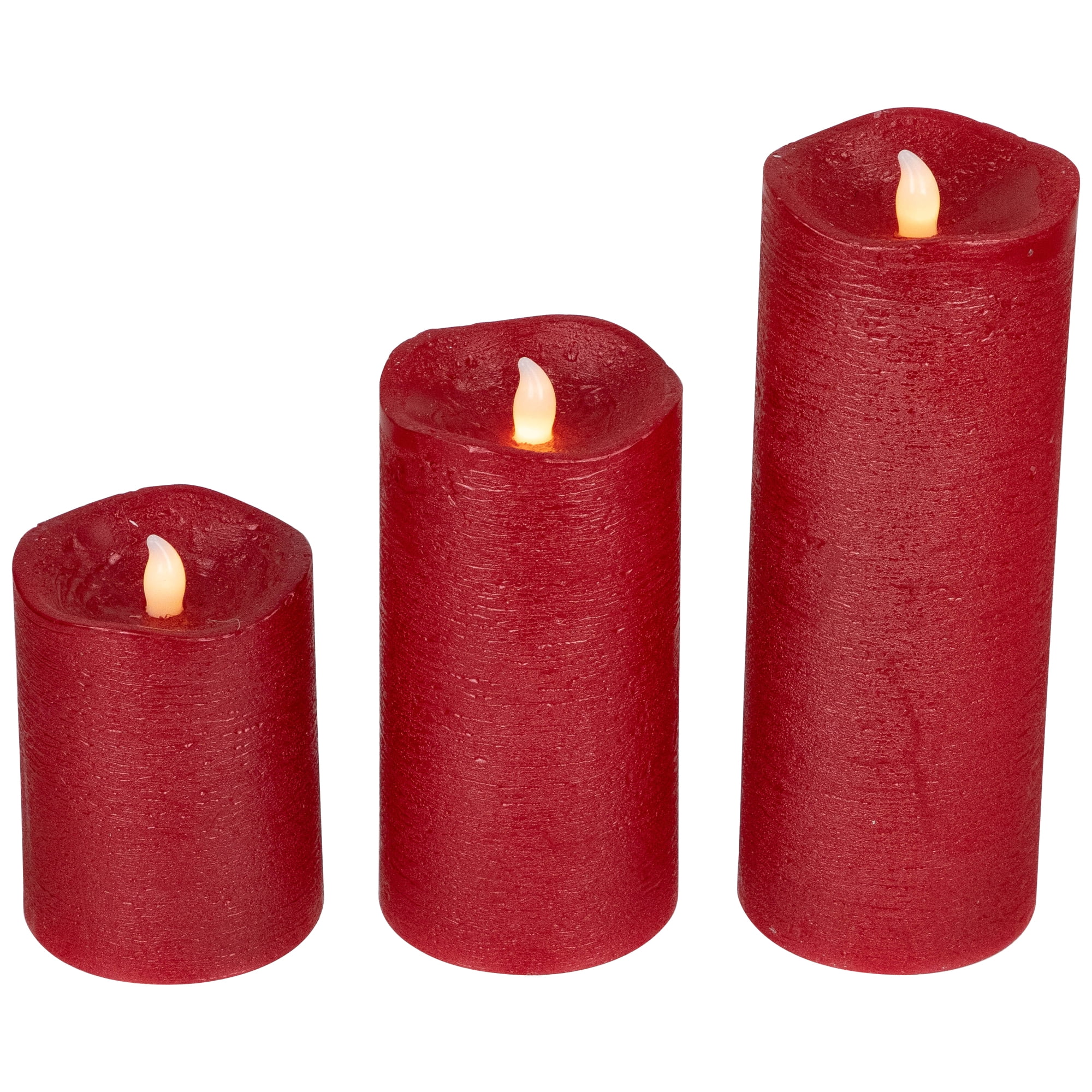 Northlight LED Flickering Flameless Textured Wax Pillar Candles - 8" - Red - Set of 3