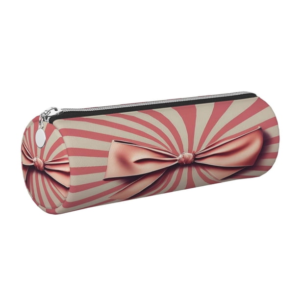 Disketp Retro Bow Estuche Organizador de Lápices de Cuero, Estuche de Oficina con Cremallera para Bolígrafo y Lápiz