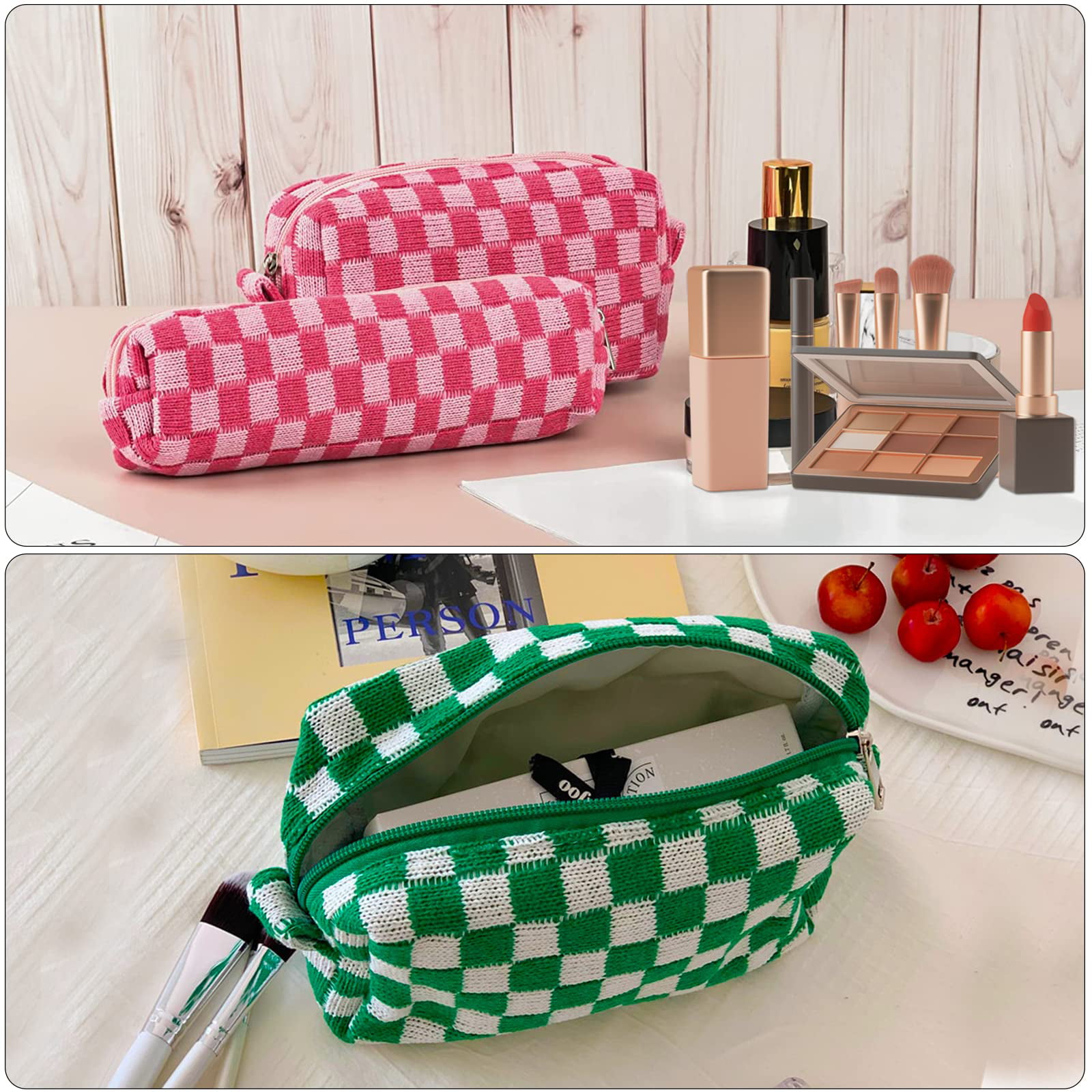 2pcs/set Plaid Makeup Bag With Color Block Knitted Wool Yarn Detail And  Alphabet Print, Portable, Large Capacity, Ideal For Daily Use In Autumn And  Winter Black Friday