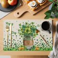 thumbnail image 2 of St. Patrick's Day Placemats Set of 4, Farmhouse Green Lucky Clovers Coin Placemats for Dining Table, Place Mats for Kitchen Tabletop, Waterproof Wipeable Dining Table Mats Set, 2 of 9