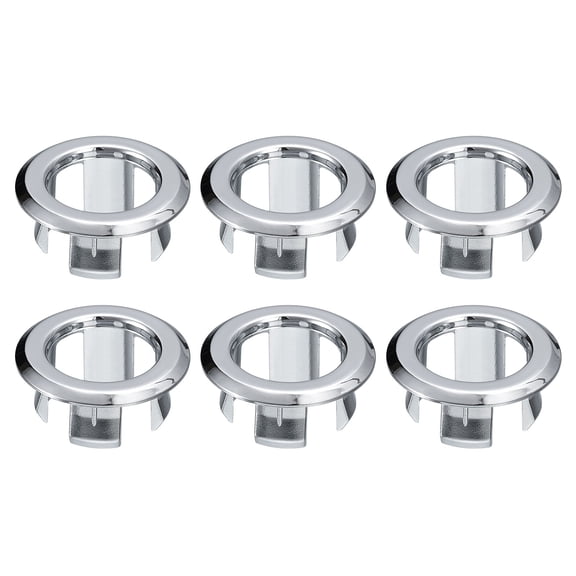 Uxcell 6 Pack 24mm Sink Trim Overflow Cover Ring Hole Insert in Round Caps Silver