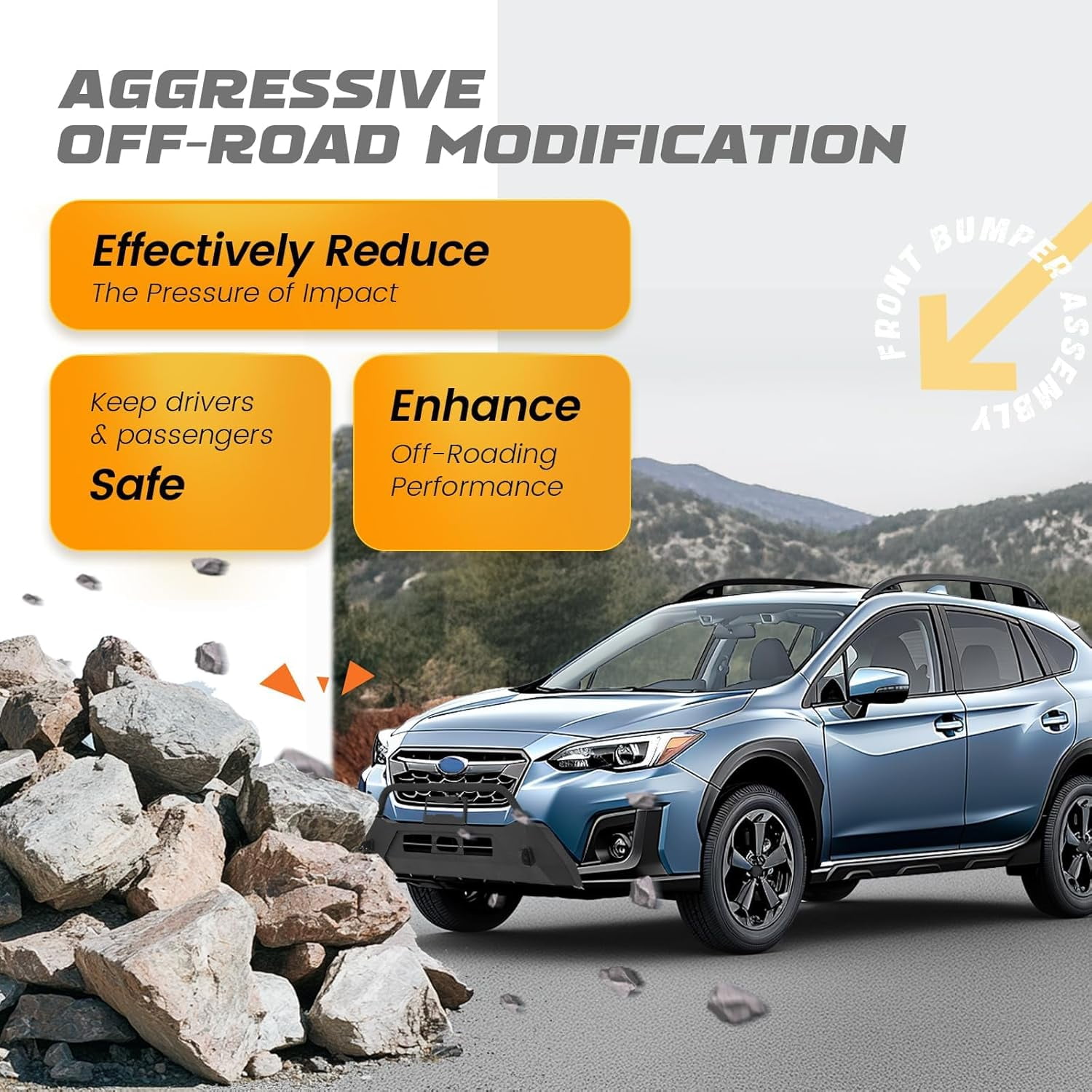 KOJEM Front Bumper Assembly Compatible with 2018-2024 Subaru Crosstrek Winch Bumper Push Bar Powder Coated Steel Grille Guard