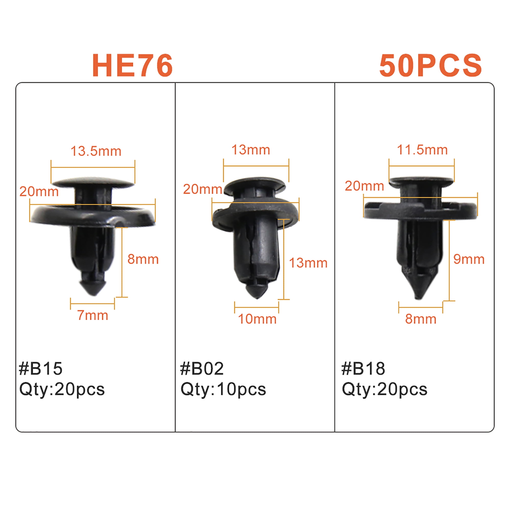 Unique Bargains 50pcs 3 Type Bumper Retainer Clips w Fastener Remover for Subaru