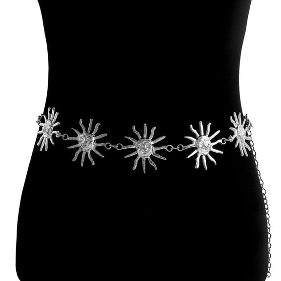 Adjustable Cummerbund Metal Belt Chain Sun Waist Jewelry Decorative Waistband for Women Dresses Jeans Outfits