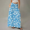 thumbnail image 4 of WTOBBY Women's Floral Print Flowy Maxi Skirt Bohemian Style Casual Summer Beach Long Skirt Elastic Waist Lightweight Tiered Pleated Skirt with Drawstring,Royal Blue L, 4 of 5