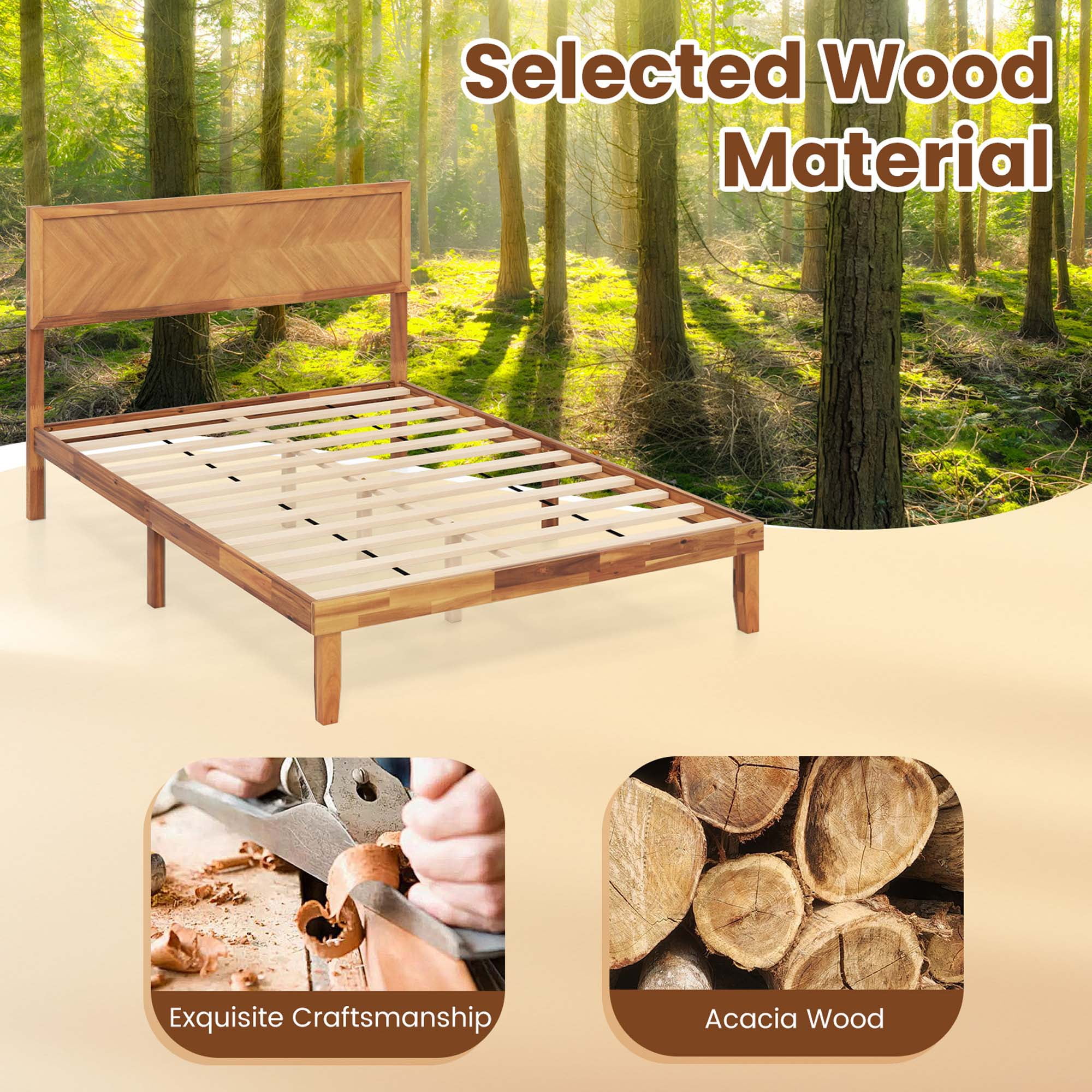 Gymax Queen Size Bed Frame w/Headboard Wooden Slats Support 9'' Under-bed Storage Space