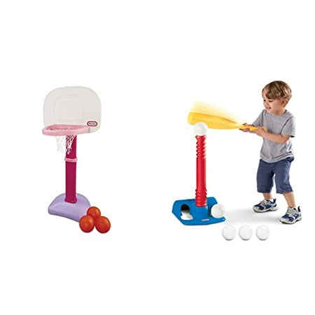 Little Tikes Easy Score Basketball Set, Pink, 3 Balls & T-Ball Set (Red