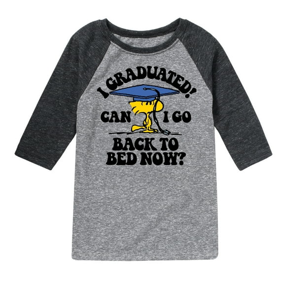 Peanuts - Woodstock - I Graduated! Can I Go Back to Bed Now? - Toddler & Youth Raglan Graphic T-Shirt