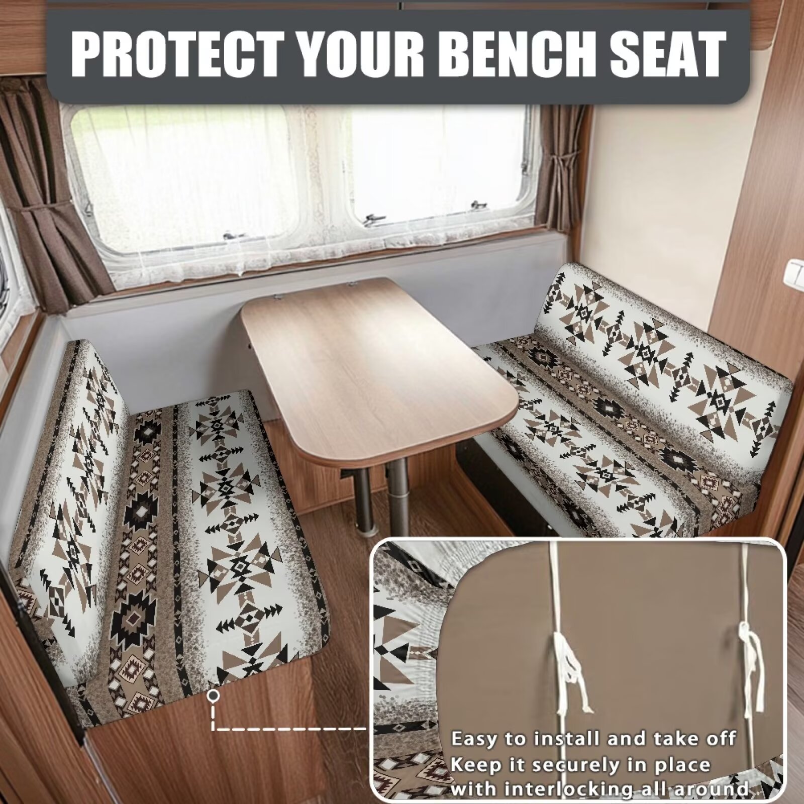 Pzuqiu Rv Sofa Seat Covers Aztec Pattern Backrest Cover and Bench Covers Stretch Easy Installation Camper Cushion Cover for Rv Camper Car Bench