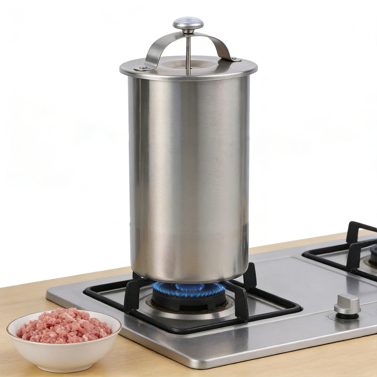 304 Stainless Steel Meat Press Cooker with Thermometer, Homemade Ham Maker for Kitchen Cooking, Bacon Pressure Cooker, 3.9x6.5in Meat Poultry Tenderizer, Stove Compatible