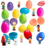 12 Toy Filled Easter Egg Favors with Peanuts Cartoon Figurines - Charlie Brown, Snoopy, and Woodstock