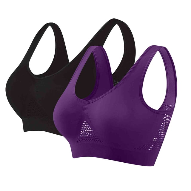 Lenpel Sports Bras for Women 2 Pieces Seamless Wirefree Mesh Full Coverage Plus Size Yoga Bralettes Medium Support Workout Bras