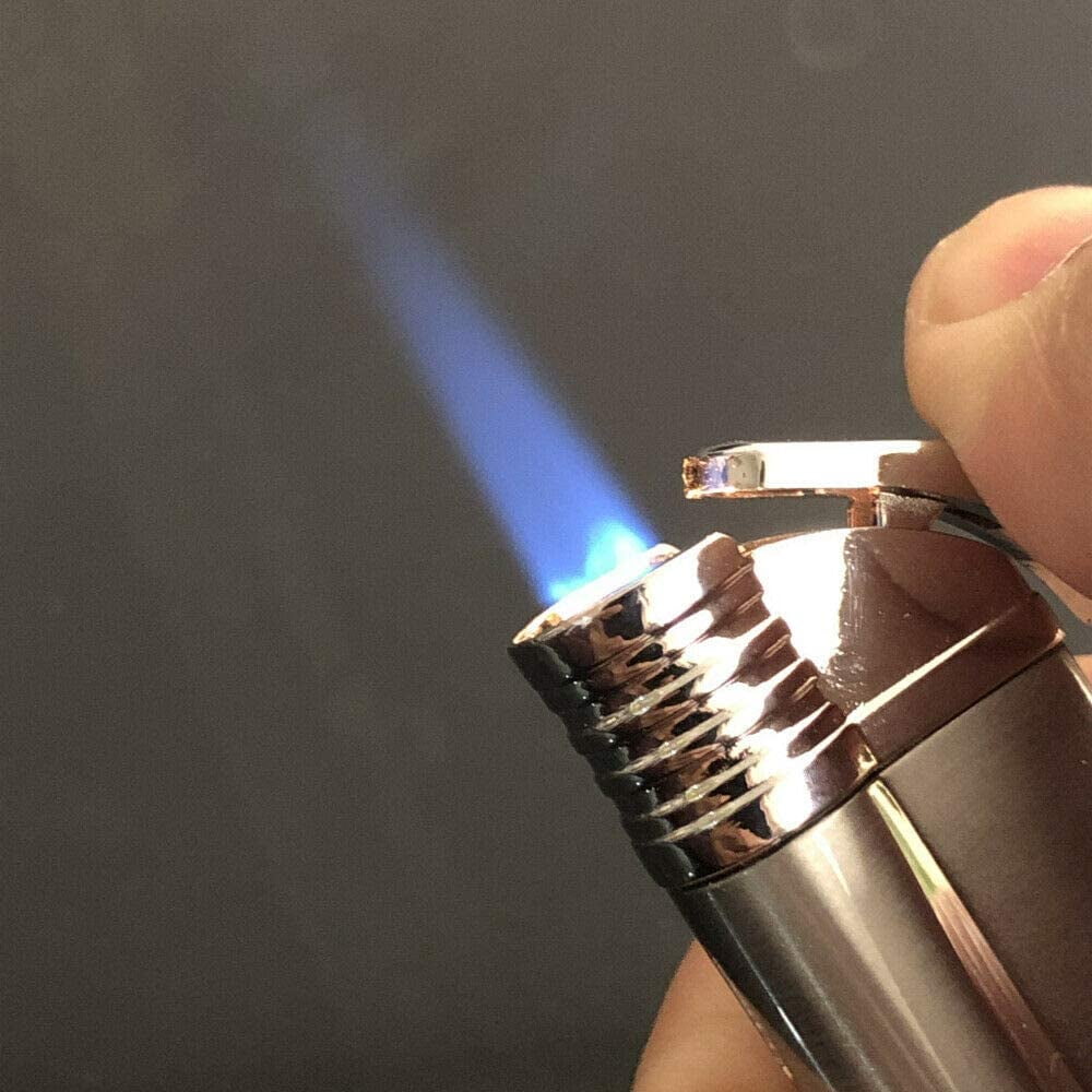 Piioket 3 Pcs Jet Blue Flame Metal Cigar Cigarette Lighter Windproof Refillable Butane Gas Fuel Viewable with Electric Wire Ignition Protection - Aomai Silver