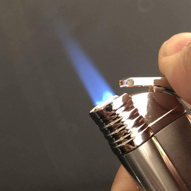 propane cigarette lighter Piioket 3 Pcs Jet Blue Flame Metal Cigar Cigarette Lighter Windproof Refillable Butane Gas Fuel Viewable with Electric Wire Ignition Protection -