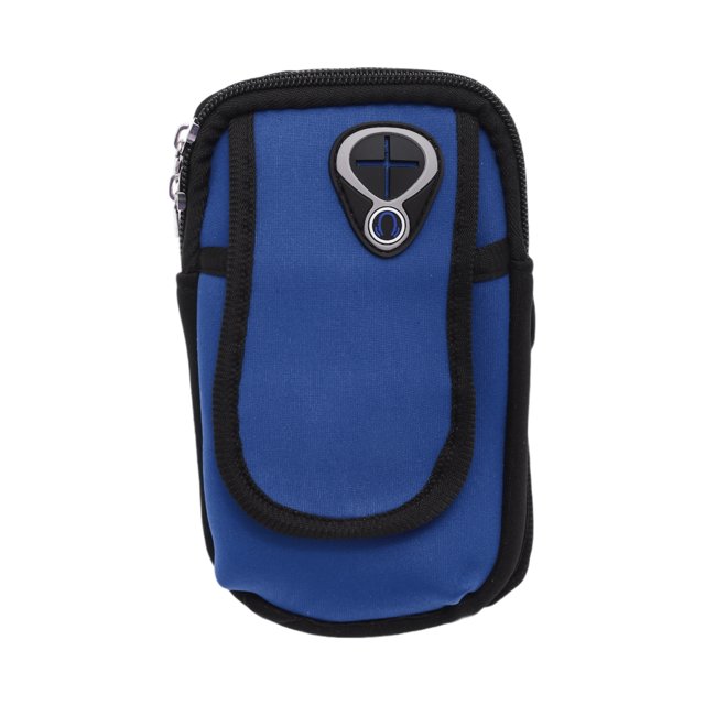 Unique Bargains 1 Pce Support de Téléphone Double Poche Brassards pour Randonnée Gym Néoprène Bleu Foncé