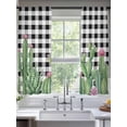 thumbnail image 2 of Summer Botanical Sheer Curtains 2 Panels Set Tropical Saguaro Opuntia Cactus Black Plaid Sheer Window Curtains Light Filtering Rod Pocket Voile Drapes for Bedroom Living Room 52"X72", 2 of 9