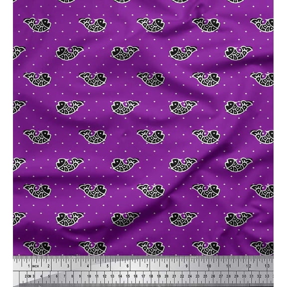 Soimoi Velvet Fabric Fish Block Decor Fabric Printed Yard 58 Inch Wide