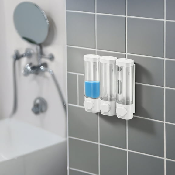 Wall Mounted Shampoo and Conditioner Dispenser Shower Dispenser 3 Chamber No Drill