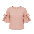 thumbnail image 7 of Xaqiouau Womens Gingham Ruffle Bell Sleeve Blouse Casual Crew Neck Check Print Summer Top, 7 of 7