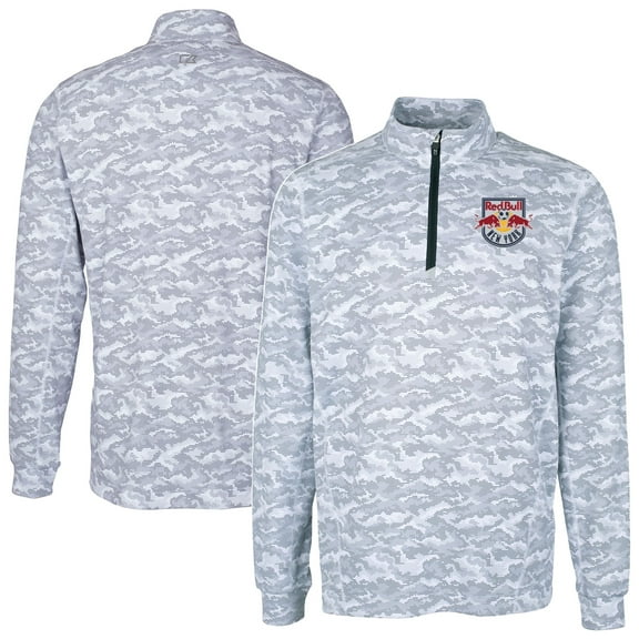Men's-Cutter & Buck  Charcoal New York Red Bulls Big & Tall Traverse Stretch Eco Camo Print Quarter-Zip Pullover Top
