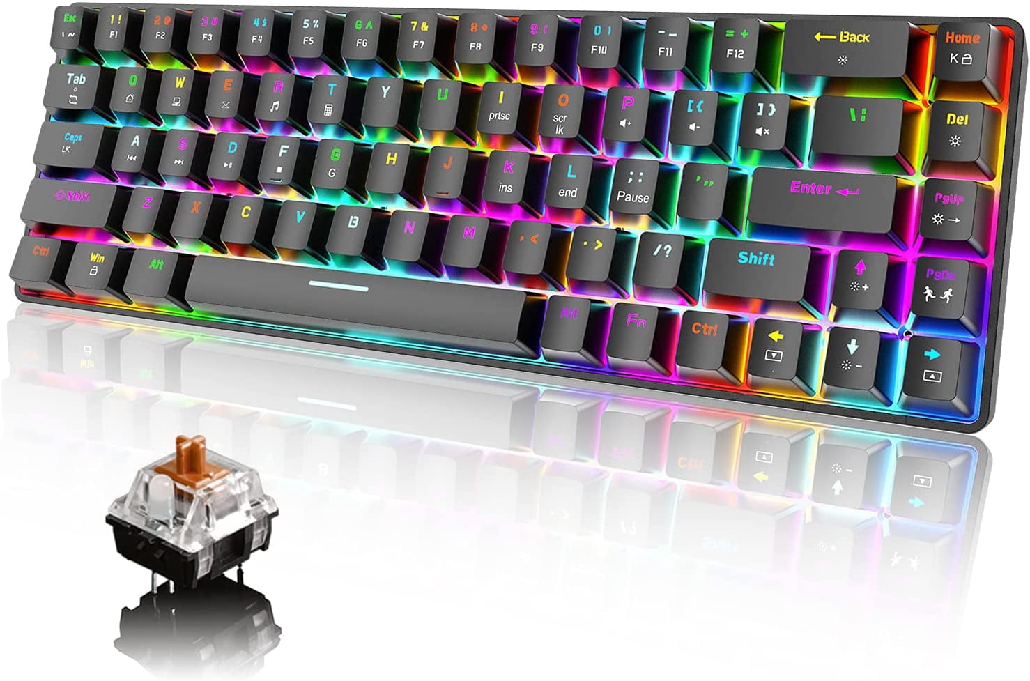 MagicRefiner Ergonomic 68 Keys USB C Wired RGB Mechanical Gaming