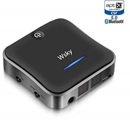 wsky bluetooth 5.0 transmitter receiver, aptx low latenry hd 2-in-1 optical & 3.5mm wireless adapter for car stereo/tv/home sound system, pairing with 2 bluetooth devices (The Best Sound System For A Car)