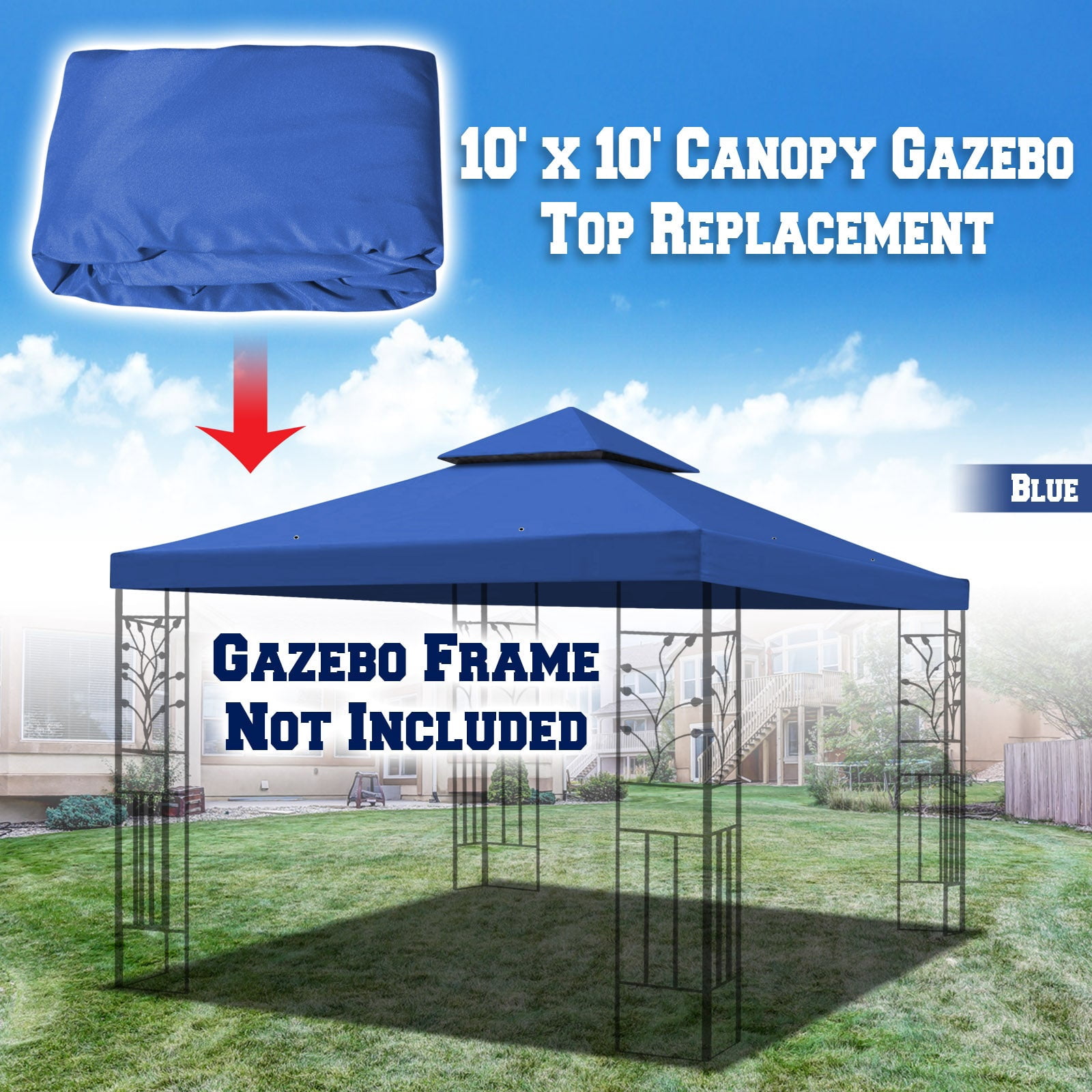 SUNRISEUMBRELLA 119“”x119” Gazebo Replacement Canopy Top Double Tier Canopy Top Cover(BLUE)