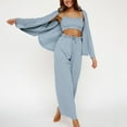 thumbnail image 2 of Elainilye Fashion Pajamas for Women Set Vests Three Piece Set Strips Wearing Long Pants Pajamas Homewear Loungewear,Blue, 2 of 6